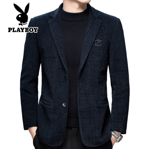 Playboy suit jacket men's autumn and winter velvet thickened woolen chenille high-end men's casual suit jacket gray M 170