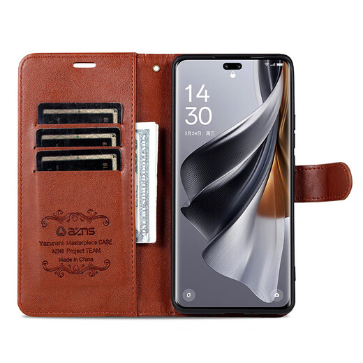 AZNS 华为nova13Pro手机壳翻盖皮套MIS-AL00保护防摔5G前后全包软壳侧翻钱包式复古商务13pro男女新款 棕色 Nova13Pro 5G