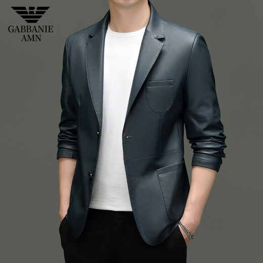 FALAMONE Armani autumn and winter suit collar men's jacket business casual middle-aged suit leather jacket 2385 black regular style M 170 (weight 120Jin Jin equals 0.5kg and below)