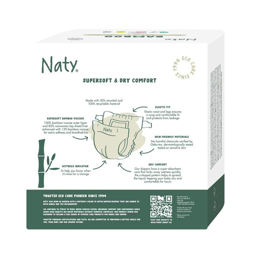 Eco by Naty Bamboo Fiber Baby Diaper Silk Soft Plant Base Size 3 156 Pieces