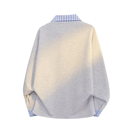 Homlean retro fake two-piece spliced ​​lapel pullover sweatshirt for men spring fashion brand loose casual HX12 gray M