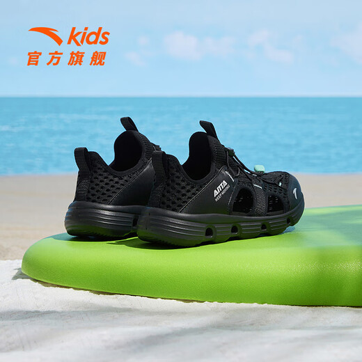 Anta children's sandals, men's and women's shoes, 2025 summer breathable Baotou physical education class student sports frame river-tracing shoes, boys, classic black-1, size 37