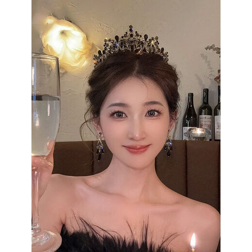 Birthday crown tiara for girls baroque high-end lady goddess party crown tiara headband photo guide J crown + earrings two-piece set