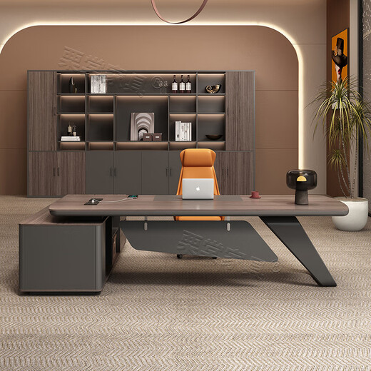 New boss table, light luxury and high-end paint executive table, high-end simple modern president table, office desk, manager table 3.0m boss table + side cabinet + chair + 3.2m bookcase