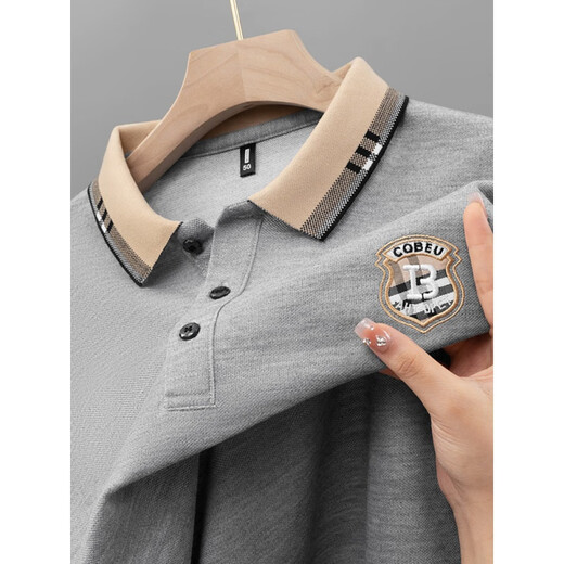 Piercardan autumn and winter pure cotton men's long-sleeved T-shirt color lapel high-end embroidered polo Paul shirt men's top new product 9906 blue - long 2XL code - recommended 150-170Jin [Jin equals 0.5 kg]