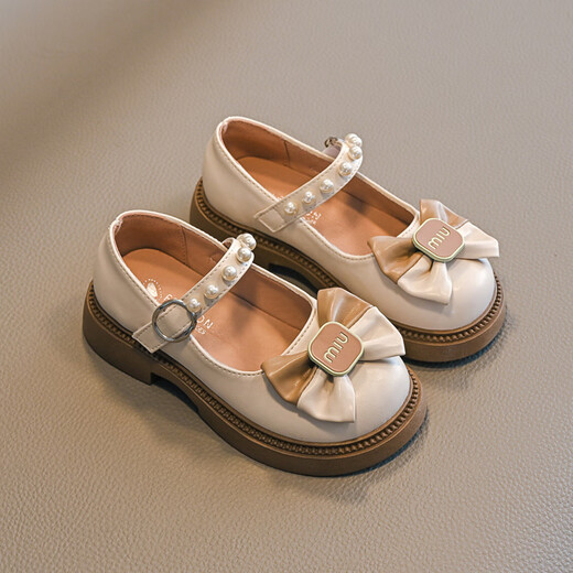 Girls' shoes, small leather shoes, spring and autumn new children's princess shoes, girls' soft-soled casual shoes, primary school performance shoes xd-806 beige 33/inner length 20.5cm