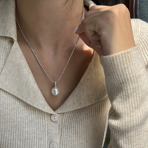 Fat Donglai quality Australian white pearl pendant Fang Tangjia Brilliant crystal buckle silver glitter bead necklace 14mm artificial Australian white pearl necklace
