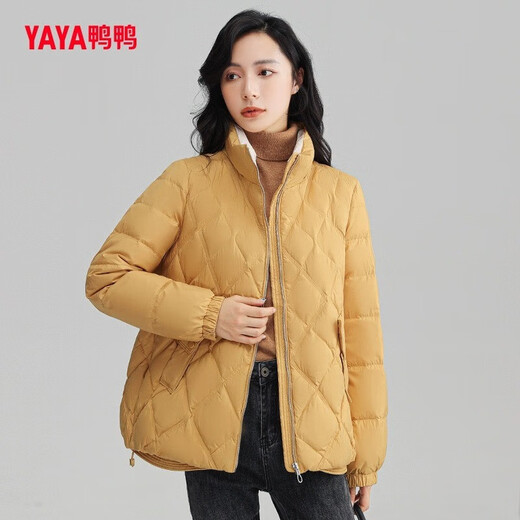 YAYA Lightweight New National Standard Down Jacket Women's Short 2025 Winter New Fashion Stand Collar Casual Small Jacket Khaki M