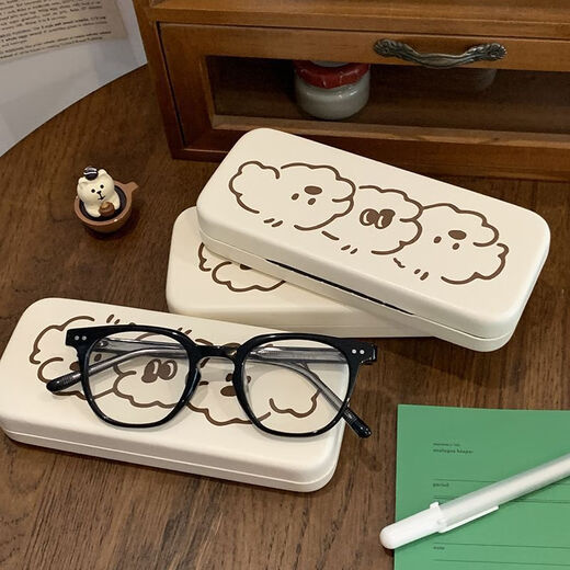 Portable and cute three puppies with high-value glasses box anti-pressure carrying frame mirror storage box student body three one package