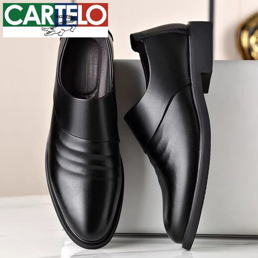 Cartelo High-End-Herrenschuhe echte Leder-Leder-Geschäft für formale Lederschuhe koreanische Stilhöhenhöhenschuhe und Velvet-Baumwollschuhe Herren Britische Schuhe Hochzeitsschuhe Trend 6189 Schwarzer Stil 41 41