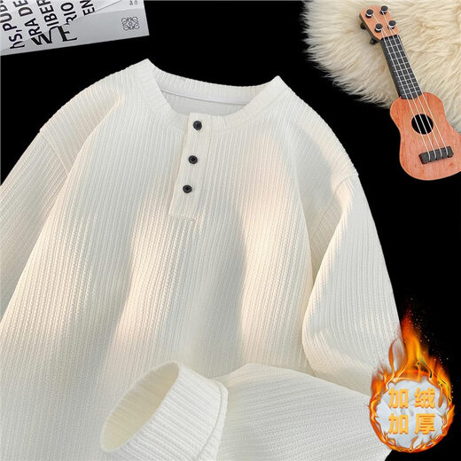 Jufeng winter velvet thickened Henry collar long-sleeved T-shirt for men cleanfit American textured inner sweatshirt base layer black 4XL 180 to 200Jin Jin equals 0.5 kg can be worn