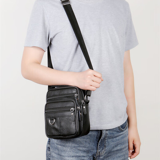 Coole Känguroo -Umhängetasche Herrenleder vertikaler Business Crossbody -Tasche für Männer lässig Cowhide Outdoor neuer Stil tragbarer Rucksack Trend Black 719