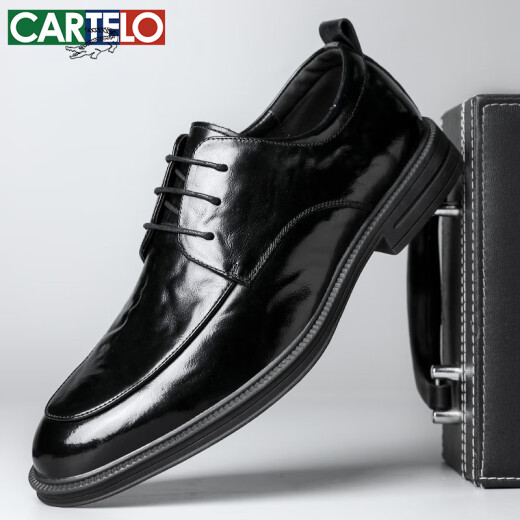 
CARTELO British hand-grabbing head-layer cowhide men's shoes business casual men's leather shoes color wedding shoes 9735 black 38