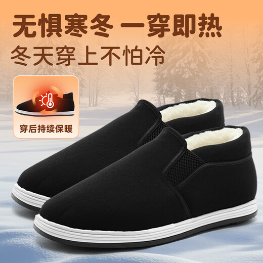 Li Feng Winter Old Beijing Cloth Shoes Men's Thousand-Layer Soles Official Genuine Thick Wool Waterproof Warm Cotton Shoes for the Elderly Black 41
