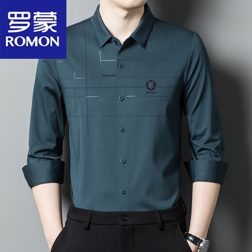 罗蒙（ROMON）高贵女儿结婚礼服爸爸装长袖衬衫中年喜公公婚宴装秋装免烫衬衣男 C6625墨兰 180/XXL