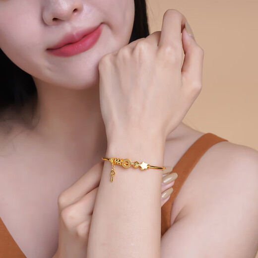 老庙黄金手链手镯足金艺术组合串珠C形手链生日礼物送女友