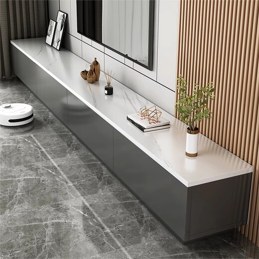 Banyu Yaju TV Cabinet Floor 2024 Wohnzimmer kleiner Haushaltsaufbewahrungsschrank integrierter neuer Kaffeetisch -TV -Schrank Kombination [Hot Sale 2m] Gray + White Marmor Assembly (Installation von Ihnen selbst)