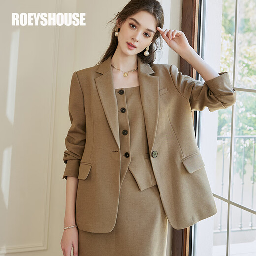 ROEYSHOUSE Luo Yi Senior Commuting Blazer Autumn and Winter New Fashion Professional Slim Suit Suit 10135 Khaki (Coat) S