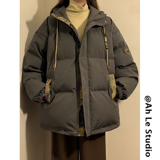AEMAPE复古冬季棉服男女小熊提花拼接连帽外套潮牌加厚保暖男生外套冬季 M6636驼色 (三条杠棉服) M [推荐:90-110斤左右]