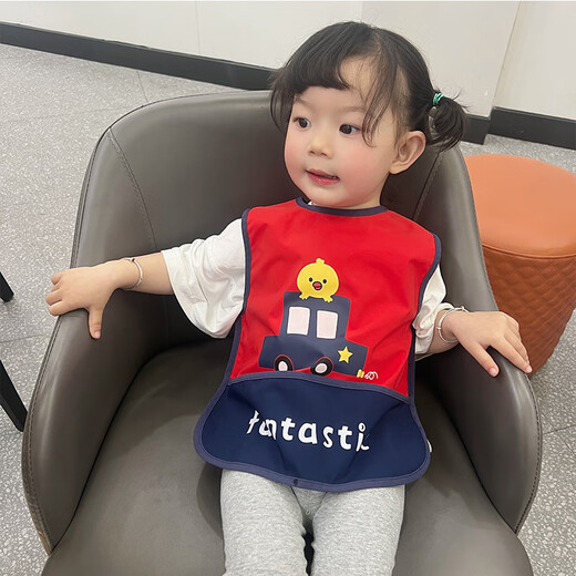 Delantal para niños Ropa de comida para bebés Kindergarten cubierta a prueba de sucio bebé comiendo babero impermeable bolso de arroz delgado A6231 Red Bird Car Modelo regular 110 Altura recomendada 90-100 cm