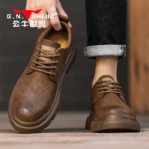 Bull family men's shoes autumn and winter business casual large leather shoes retro British style men's work shoes