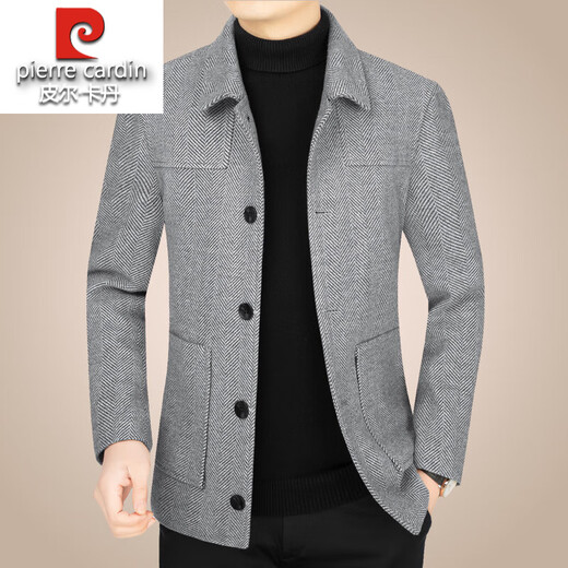 Pierre Cardin high-end men's woolen woolen jacket spring and autumn new style young and middle-aged casual lapel men's jacket dad top Khaki XL 180 (135-150Jin Jin is equal to 0.5 kg)