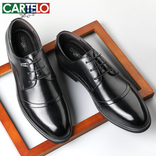 Cartelo Lederschuhe für Männer Business Britische Kuhläden formelle Schuhe für Männer Hochzeitsschuhe Schnürschuhe für Männer 2513 schwarzer Höhe-Verbesserung 44
