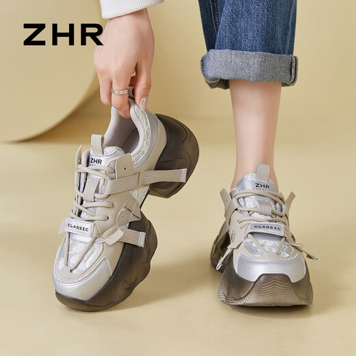 ZHR老爹鞋女复古厚底增高休闲鞋女轻潮舒适女鞋 G677 灰色 38 