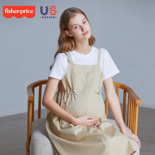 Fisher-Price Fisher Maternity Strap Skirt Summer Short Sleeve T-shirt Two-piece Maternity Dress Korean Style Maternity Skirt Khaki Dress + Skin Color Safety Pants M[100-130Jin[Jin equals 0.5 kg] suitable for wearing]