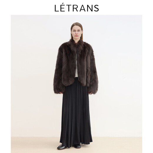 Letrans Yuanyi Monet Garden Импорт высококачественный Fox Fur V-образный выстрел с брызги с двухцветным пиджаком Bee Grey M