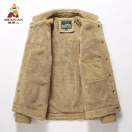 Scarecrow winter bomber jacket men's velvet thickening large size loose cotton coat young and middle-aged lamb velvet workwear cotton jacket 3166 velvet dark blue pure cotton fabric thickened XL 125-140Jin Jin equals 0.5 kg