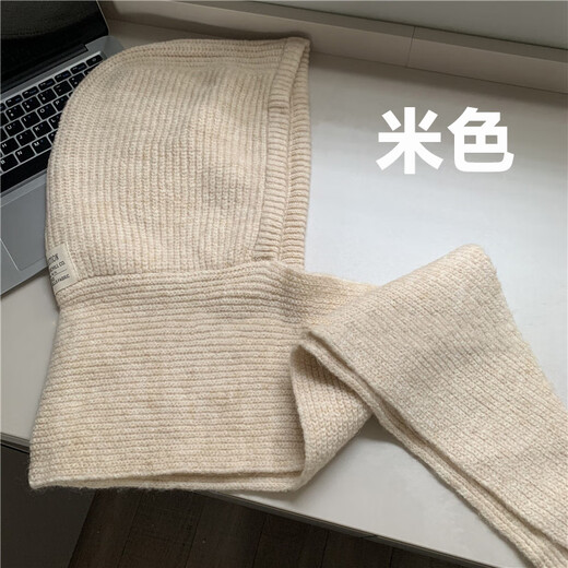 Muchiston Korean style ins hat scarf one-piece warm knitted hat for women winter ear protection balaclava woolen hat for men gray one size