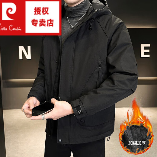 Pierre Cardin 2025 Autumn and Winter Second Cotton Jacket Men's Loose Hooded Workwear Cotton Jacket Thickened Warm Charge Top Burgundy 3XL