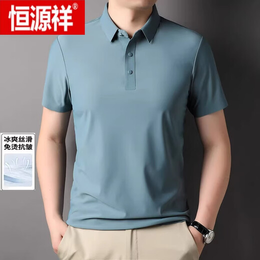 恒源祥（HYX）2024男士高端冰丝无痕短袖t恤抗皱高弹polo.衫夏季冰凉休闲体恤衫 墨绿1421 170/M