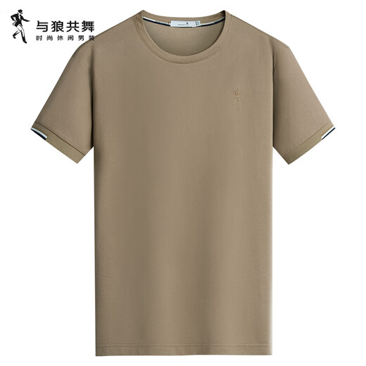 
Dancing with Wolves [Mulberry Silk/Modal] Summer Fashionable and versatile Commuter Men's Short Sleeve T-shirt 701 Khaki 175