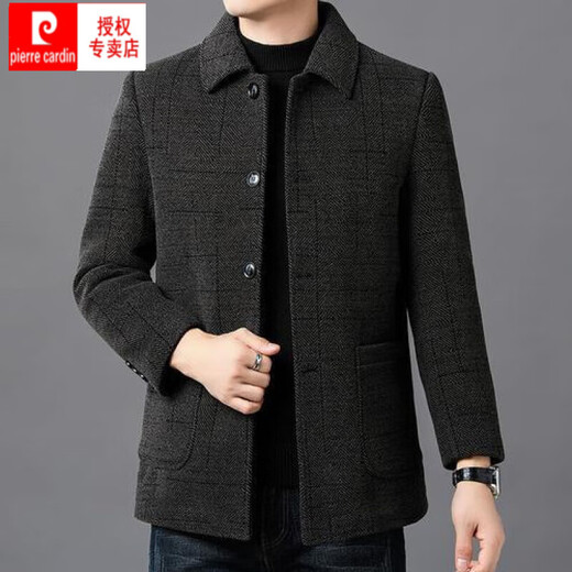 Pierre Cardin Double-sided Sheep Cashmere Coat Men's Winter Thick Middle-aged and Elderly Dad Casual Jacket Men's Woolen Woolen Coat Buttoned Chenille-Coffee Medium Long Style 170/88A