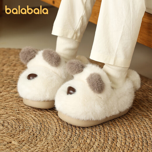 Balabala bear girls cotton slippers bag with boys warm non-slip plus velvet cute baby fur slippers winter indoor home off-white 31 inner length 20cm (200) suitable for feet 19cm long