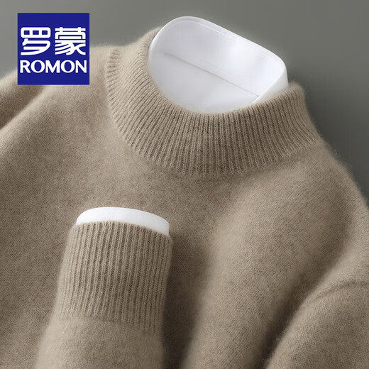 ROMON first-line ready-to-wear 100% pure cardigan men thickened business sweater men base shirt men loose knit sweater men camel color [half turtle neck-826] XL