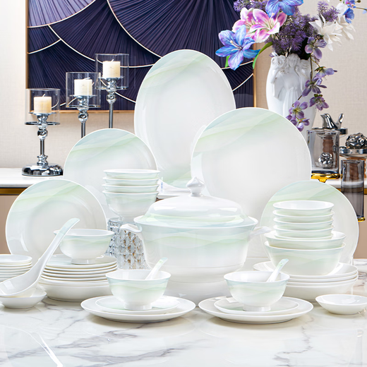 NINE CRANES Jingdezhen bowls, plates and tableware complete set of home light luxury high-end housewarming gifts high temperature bowls and plates household tableware 46-piece set | high temperature healthy porcelain | portable gift box