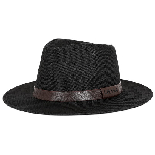 Mozilan Summer Top Hat's Linen Sun Hat Panama Panama Flat Jazz Hat British Jazz Protección de soldado Sol Cinturón de caballero Negro 58 cm