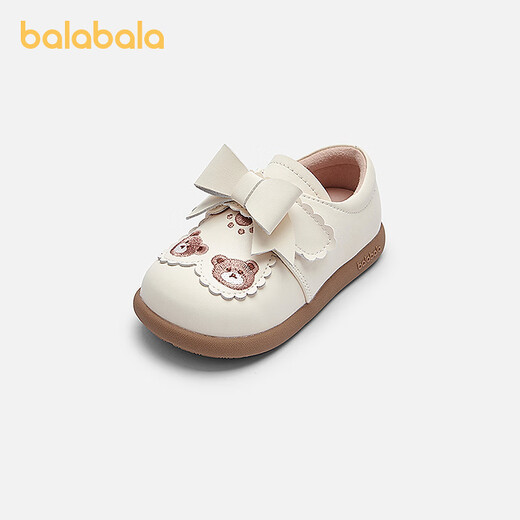 Balabala Baby Princess Shoes Girls' Shoes Anti-Slip Baby Shoes 2025 Spring and Autumn New Shoes Cute Bear Cute Off-White 10301 Size 26 (Foot Length 15.4-16/Inner Length 16.9)