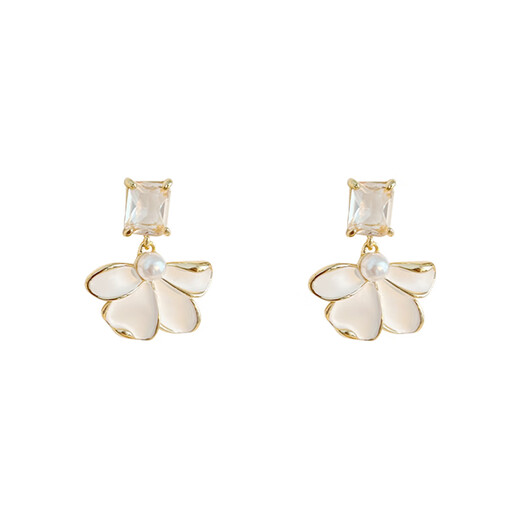 Bai Qixin flower pearl earrings, women's high-end pierced earrings, unique temperament earrings, forest style earrings, a pair of petal pearl earrings