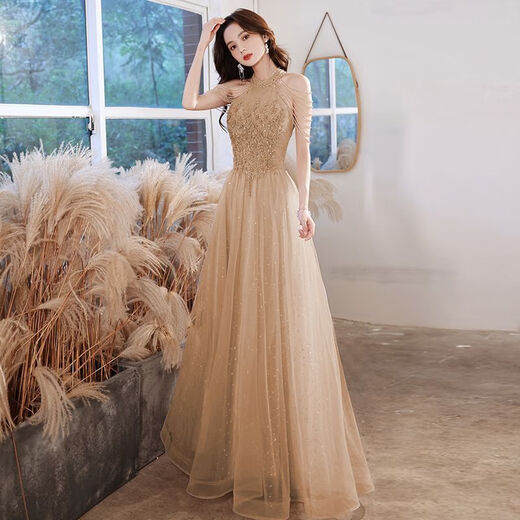 盛妙慈订婚晚礼服女新款2024气质名媛感宴会独唱艺考主持超仙夏 296粉色中长款 M