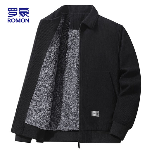 ROMON jacket men's autumn and winter lapel comfortable top business casual corduroy jacket men 2422 black thickened 3XL