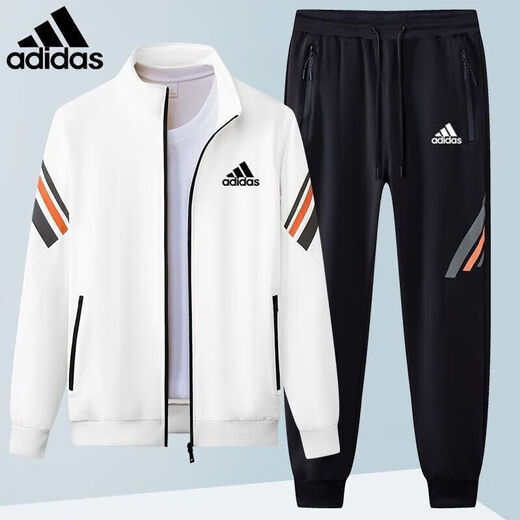 Adidas Clover Sports Jacket Set Men's Casual Autumn 2024 New Versatile Sweater Two-piece Set Trendy Slim Jacket AD5569 Black Jacket + Sweatpants 2XL