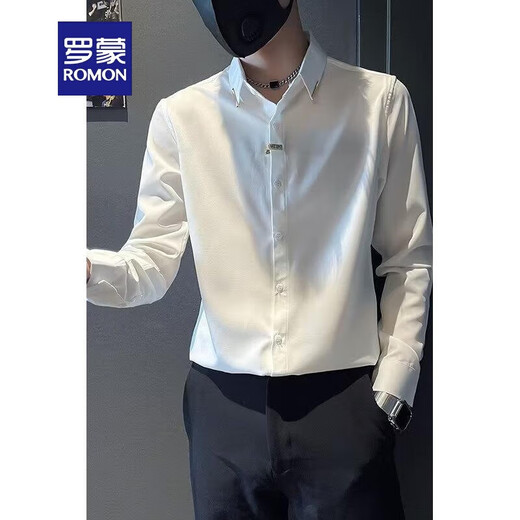 罗蒙（ROMON）高级感长袖衬衫男士潮牌春夏季衬衣套装2025痞帅男装潮流百搭修身 T61黑色短*袖衬衫+黑色西裤 高质 XL