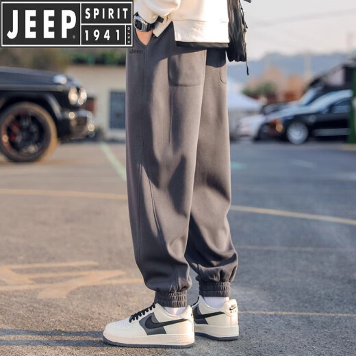 JEEP SPIRIT吉普男士休闲裤2025年秋季宽松大码新款运动裤束脚卫男款潮裤 9207黑色 加绒 L 【111-120斤】
