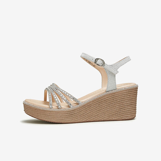 TATA's beautiful wedge sandals for women's vacation strap fashion sandals summer 7MY14BL4 silver 37