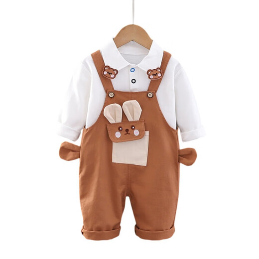 G.Duckkids Marke Children's Overalls Set Frühlings- und Herbstbabykleidung für Jungen und Mädchen, kleine und mittelgroße Kinder Frühling Zwei-teilige Set Brown 100