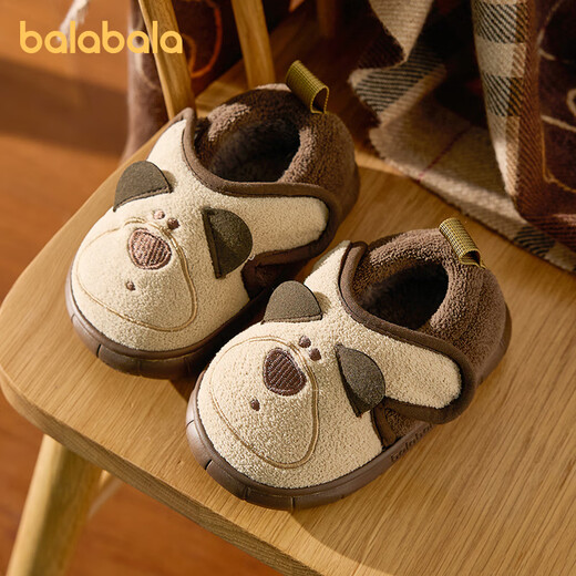 Balabala children's cotton slippers boys winter indoor home bag heel lightweight non-slip plush kids baby panda cotton shoes brown bear 26 inner length 17cm (170) suitable for feet 16cm long
